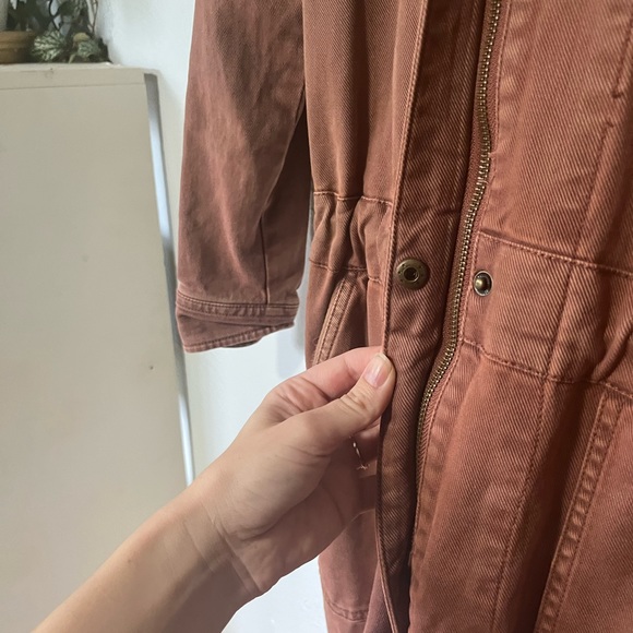 Faherty Overland Twill Jumpsuit in Henna Wide Leg Zip Collared Organic Cotton S - Picture 7 of 11